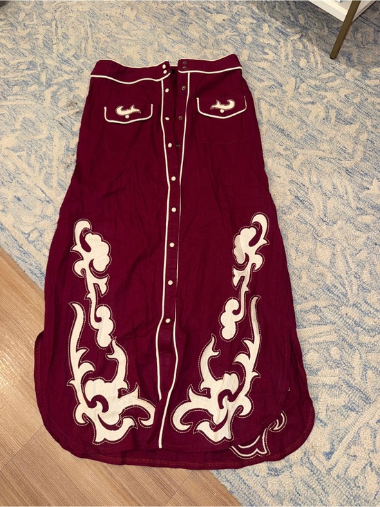 Lucky & Blessed Dresses & Skirts - Lucky & Blessed Burgundy Maxi Skirt with Cream Embroidery